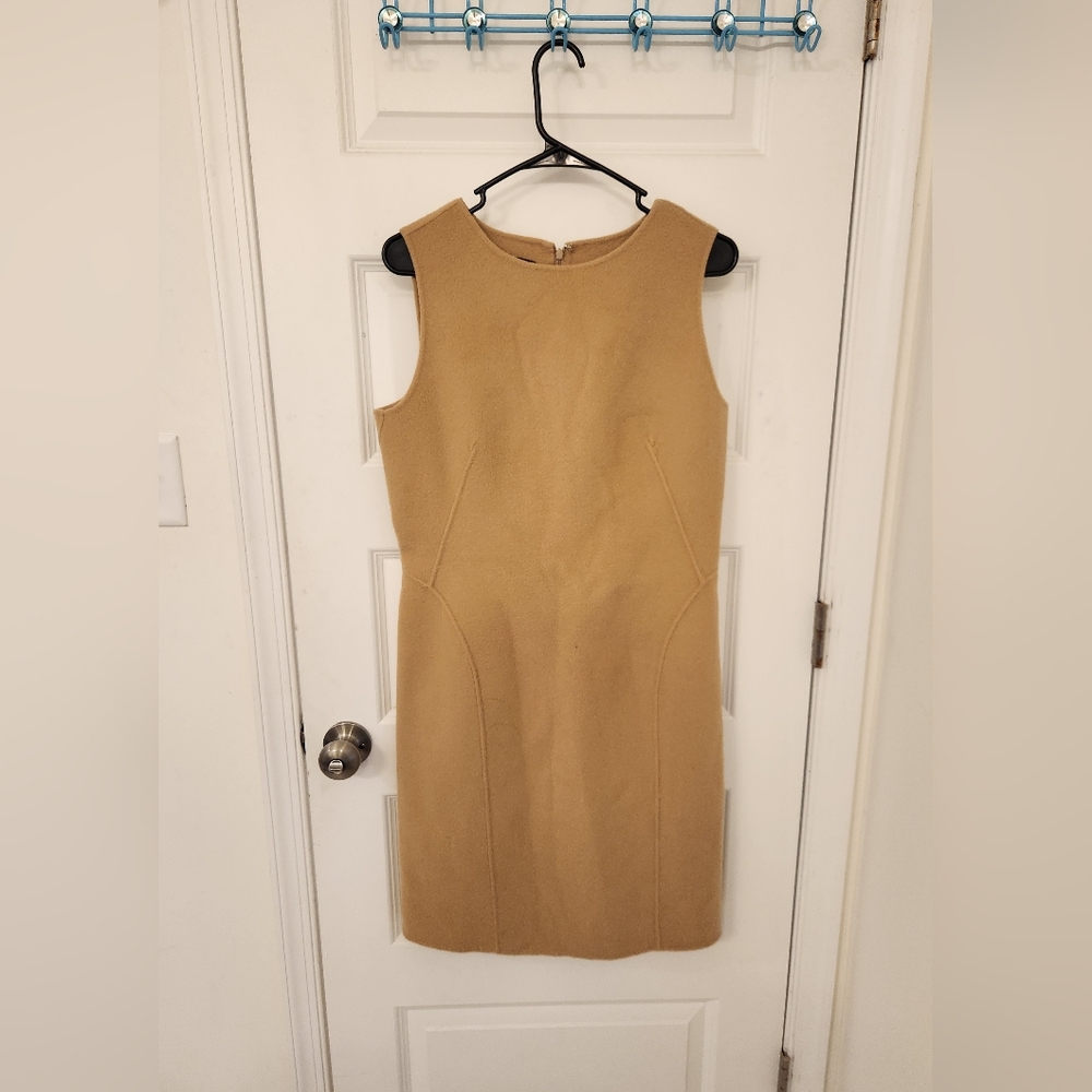 Talbots Womens Size 10 Tan Beige Sleeveless Sheath Dress Midi Wool Blend #SS1108